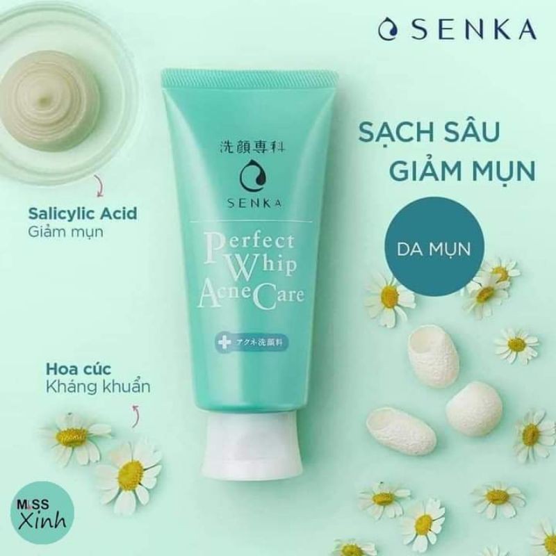 Sữa Rửa Mặt Tạo Bọt Dành Cho Da Mụn Senka Perfect Whip Acne Care 100g